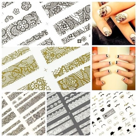 Nail art and nail decorations: Stickers ADHESIVES WHITE/ White - KIT 3pcs ST216 Stickers ADHESIVES