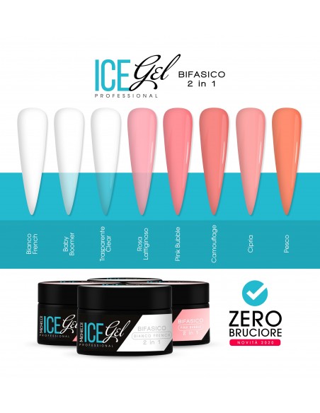 ricostruzione in gel per unghie ICE GEL BIFASICO - PESCO 15ML uso professionale