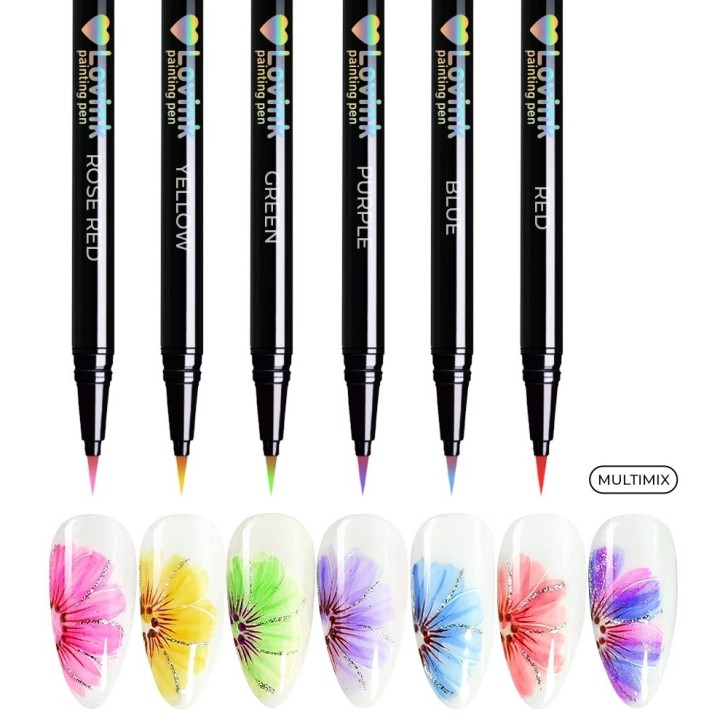 Décoration nail - Kit nail art gel Lovink Painting pen 6 COULEURS par Michellenails reconstruction