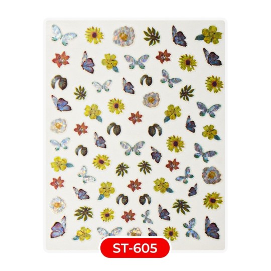 Nail art et décorations d'ongles : STICKERS Stickers ST605 papillons tournesols STICKERS Stickers