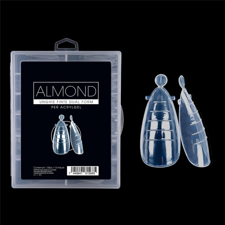 ricostruzione in acrygel o polygel: ALMOND ACRYLGEL DUAL TIPS (DUAL SYSTEM FORMS) – 120PZ Uso professionale