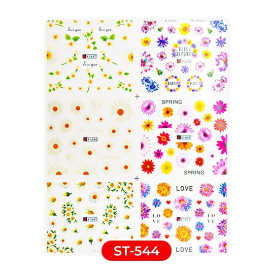 Nail art and nail decorations: WATER DECALS FLOWERS - ST544 WATER DECALS