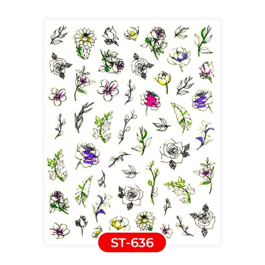 Nail art y decoraciones de uñas: Stickers PEGATINAS ST636 flores Stickers PEGATINAS