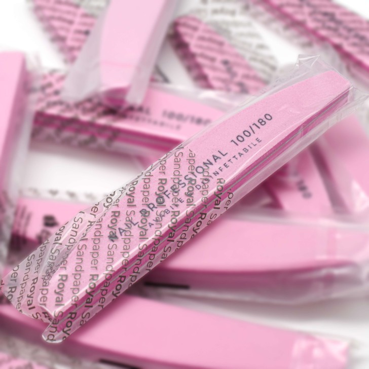 Accessori per unghie 12x LIMA ROSA BUFFER BILATERALE MEZZALUNA 100/180 - SINGLE PACKED Uso professionale nails