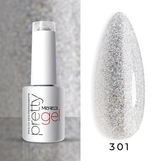 Pretty Polish Gel Soak Off Colour - 301 Argento Con Microglitter Arcobaleno