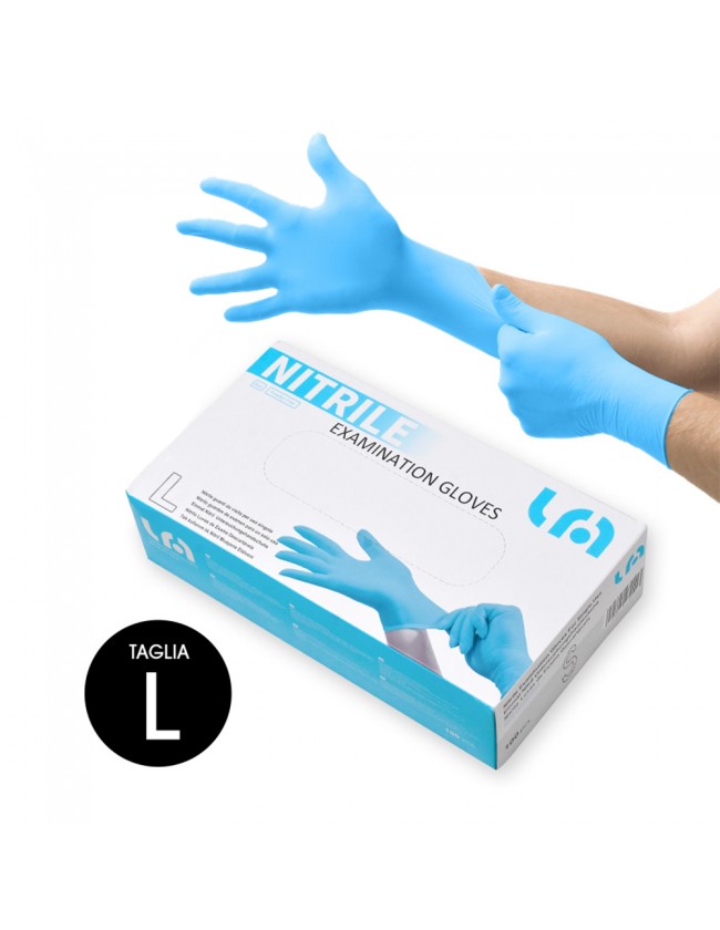 ARNOMED Guantes nitrilo talla L, guantes de nitrilo azules, caja guantes  nitrilo 100 unidades, guantes nitrilo desechables para mecanico, guantes de