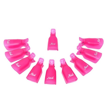 Kit de 10 Clips pour Gel Nail art et dissolvant semi-permanent - Rose