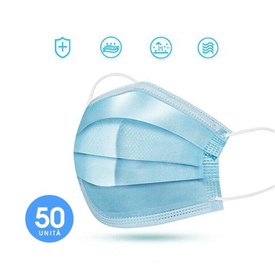 50 Pz Mascherine 3 Strati Filtrante 95%