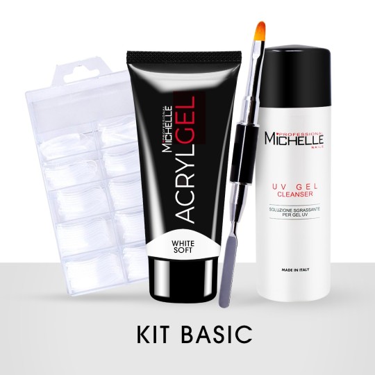 Kit : Acrylgel White Soft 60ML + Dual form Tips 100PCS + Acrygel BRUSH + Cleanser 125ML
