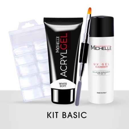 KIT: ACRYLGEL WHITE SOFT 60ML + DUAL FORM TIPS 100PZ + PENNELLO ACRYGEL + CLEANSER 125ML