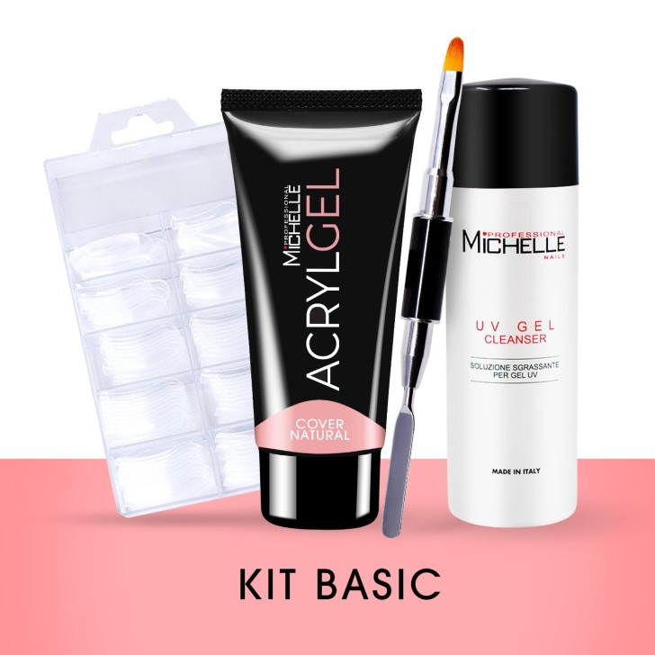 Kit : Acrylgel Cover Natural 60ML + Tips Dual form 100 UNIDADES + BROCHA Acrygel + Cleanser 125ML