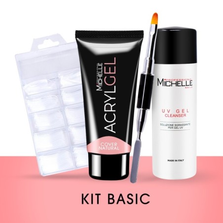 Kit : Cover Acrylgel Natural 60 ml + Tips Dual form 100 pièces + Pinceau Acrygel + Cleanser 125 ml