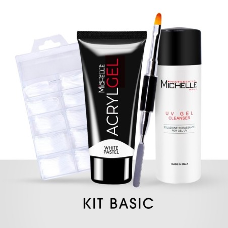 Kit : Acrylgel White pastel 60ML + Dual form Tips 100PCS + Acrygel BRUSH + Cleanser 125ML