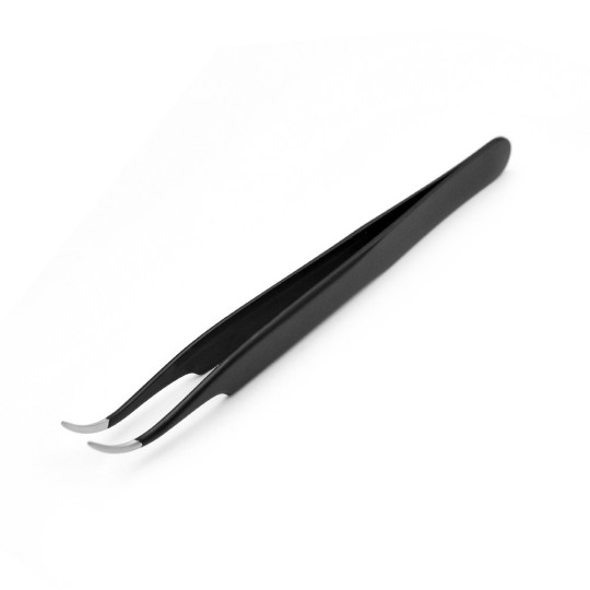 Precision Tweezers with Black Handle - Curved Beak - Steel