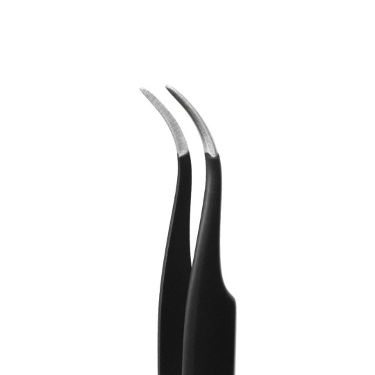 Precision Tweezers with Black Handle - Curved Beak - Steel 2