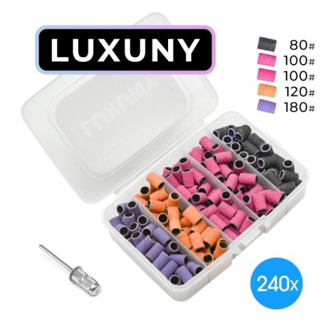 Luxuny Mixed Grit Brush Bits for Nail Drill (240 PREMIUM) with 6.35mm Diameter Steel Tip