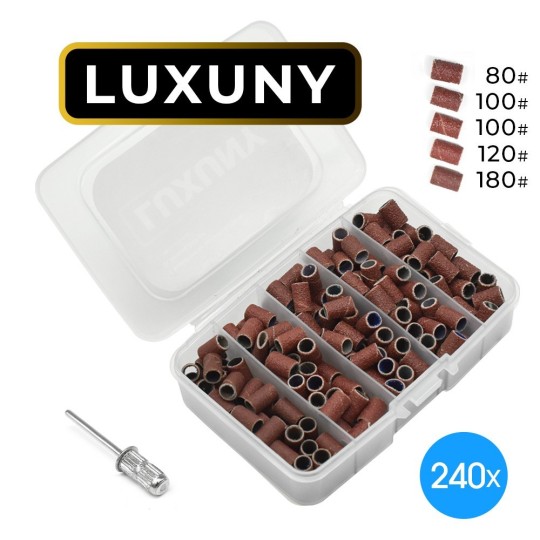 Escobillas luxuny de Grano Mixto para Fresa (240 Piezas Marrón) con Punta de Acero de Diámetro 6,35