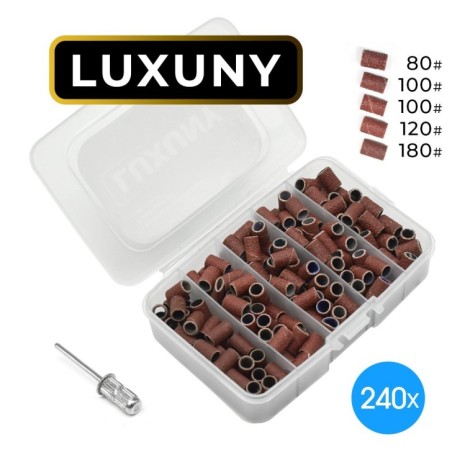 Brosses de Ponçage luxuny à Grains Mixtes pour Fraises (240 Pièces Marron) avec Embout en Acier de Diamètre 6,35