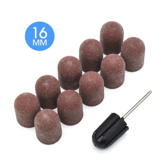 16mm Arbor with 10 Abrasive Caps for Rotary Tool - Grit 100