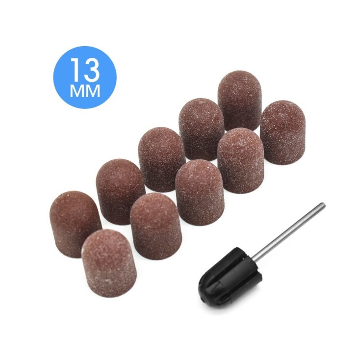 Juego de mandriles de 13 mm con 10 tapas abrasivas para fresas - Grano 100