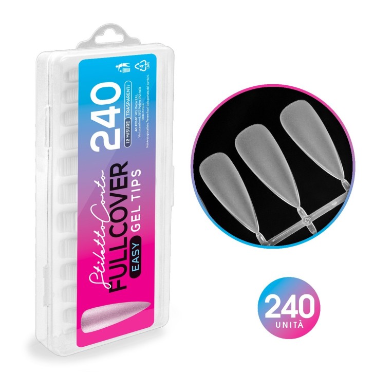 Fullcover Easy SHORT STILETTO Gel Tips MATT - TRANSPARENT
