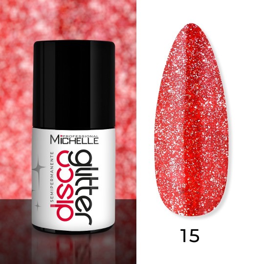 DISCO GLITTER Smalto Semipermanente - ROSSO CHIARO 15