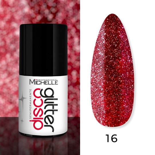 DISCO GLITTER Esmalte Semipermanente - Rojo Oscuro 16