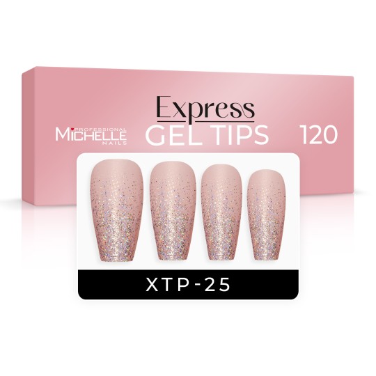 EXPRESS GEL TIPS 120 pièces - 25 Glitter Nude