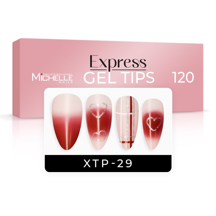 EXPRESS GEL TIPS 120PCS - 29 Red Glitter Hearts