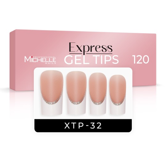 EXPRESS GEL TIPS 120PCS - 32 Nude French Glitter