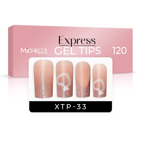 EXPRESS GEL TIPS 120 pièces - 33 cœurs Glitter Nude