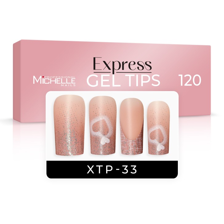 EXPRESS GEL TIPS 120 pièces - 33 cœurs Glitter Nude