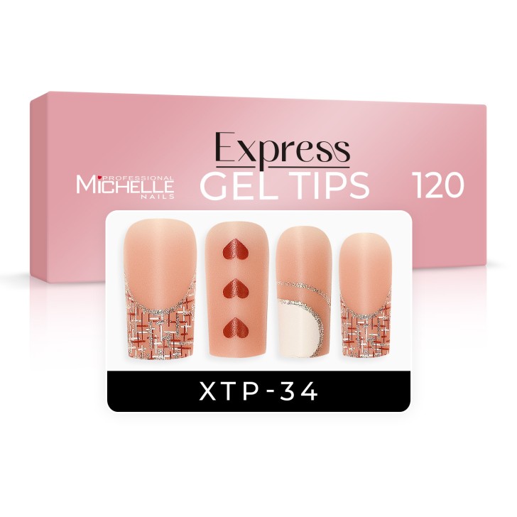 EXPRESS GEL TIPS 120 pièces - 34 motifs cœurs Nude