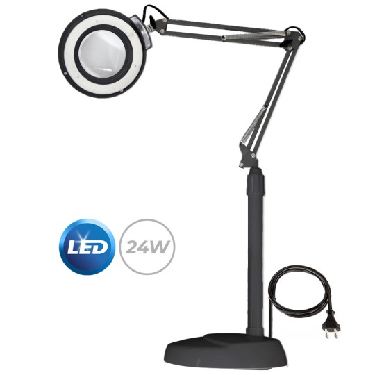 LAMPADA LED ALLUNGABILE RECLINABLE - CON BASE E LENTE DI INGRANDIMENTO