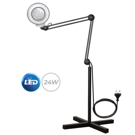 LAMPADA LED ALLUNGABILE RECLINABLE - CON BASE A CROCE E LENTE DI INGRANDIMENTO - BLACK
