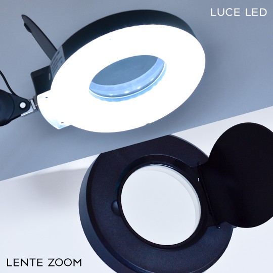 LAMPADA LED ALLUNGABILE RECLINABLE - CON BASE A CROCE E LENTE DI INGRANDIMENTO - BLACK 2