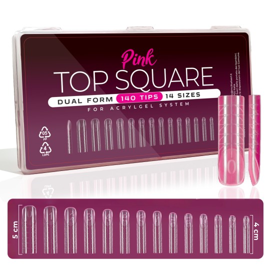 Tips à Top Pink Acrylgel Dual Square rebord ( System Dual ) – 140 pièces