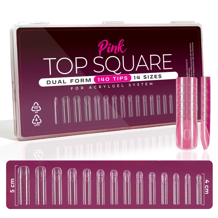 Pink Top Square Acrylgel Dual Tips WITH WALL ( Dual System FORMS) – 140PCS