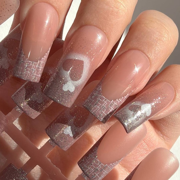EXPRESS GEL TIPS 120PCS - 33 Nude Glitter Hearts